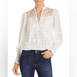 Bloomingdale’s LINI Collette Smocked Sleeve Blouse in Ivory NEW